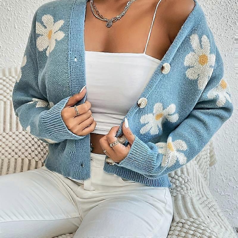 Women'S Floral Patterned Knitted Cardigan
