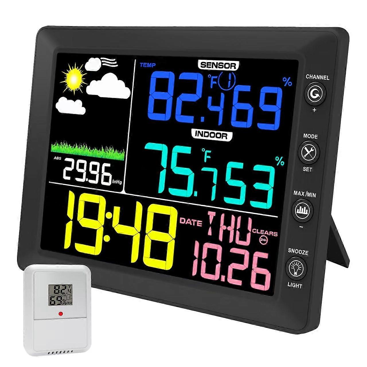 Wireless Indoor Outdoor Weather Station with Remote Sensor, 8.3Inch Color Display Digital Clock