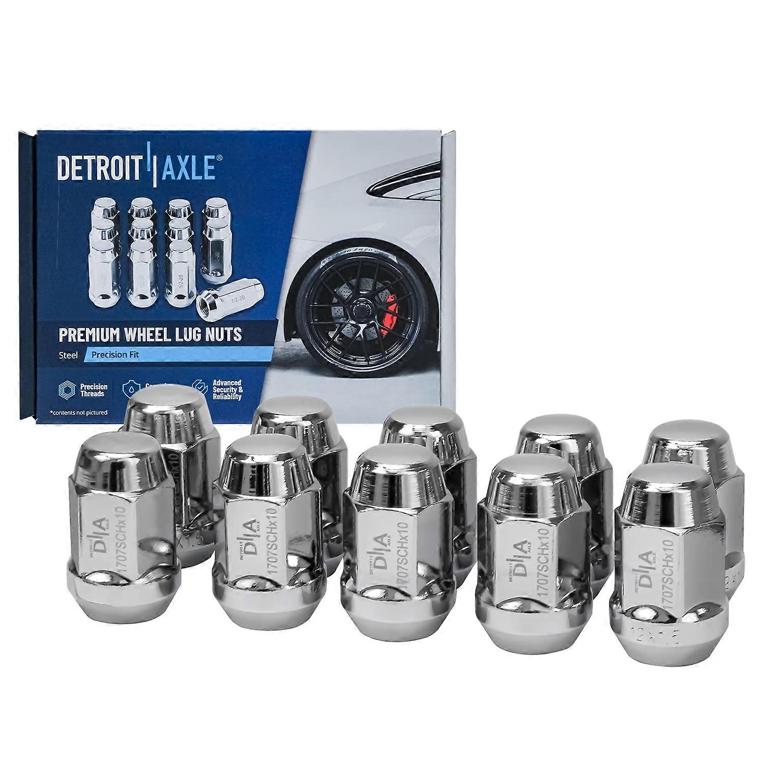 Set of 10 Chrome Wheel Lug Nuts 12x1.5 for Chevrolet S10 GMC Jimmy Secure Wheel Fitment