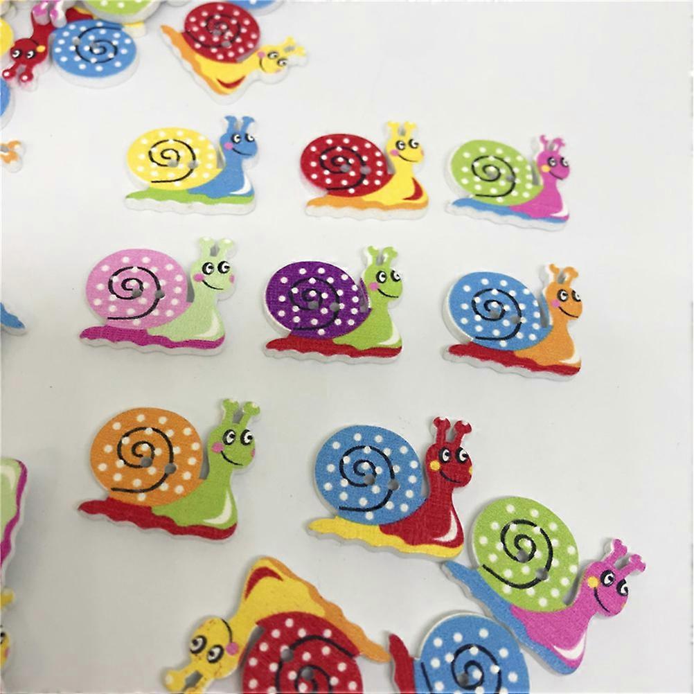 50 Pcs Wooden Buttons Colorful Environmental Cartoon Snail Pattern Printed DIY Snaps (Assorted Color)