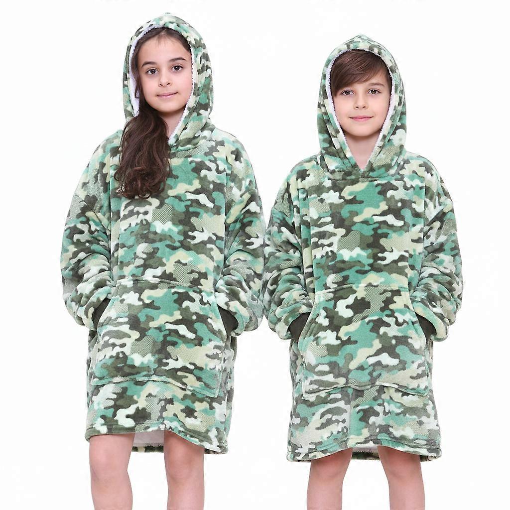 Bambini Unisex Oversize Felpa con cappuccio Camouflage Green Print Fleece Snuggle