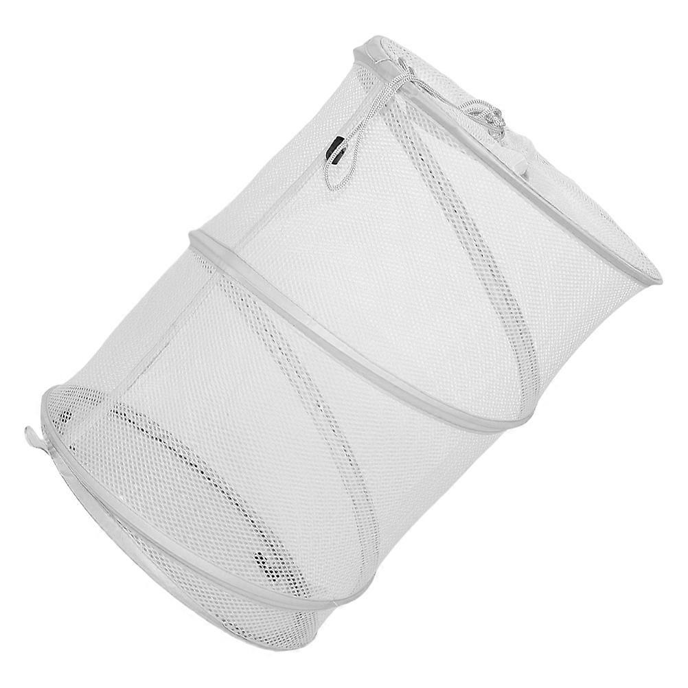 Portable Foldable Mesh Laundry Basket with Drawstring Closure for Storage Use White
