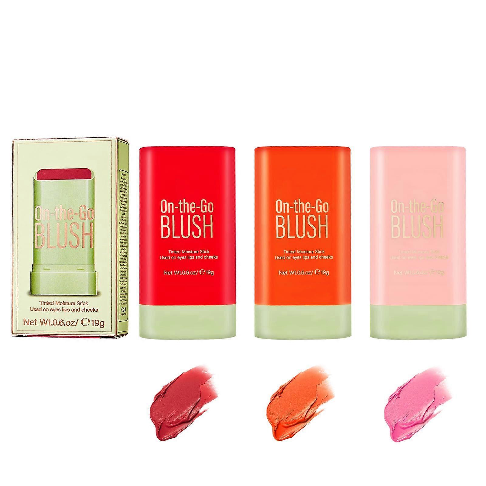 3 Color Waterproof Long Lasting Cream Blush Stick Set for Lips Eyes and Cheeks Multi Use Makeup