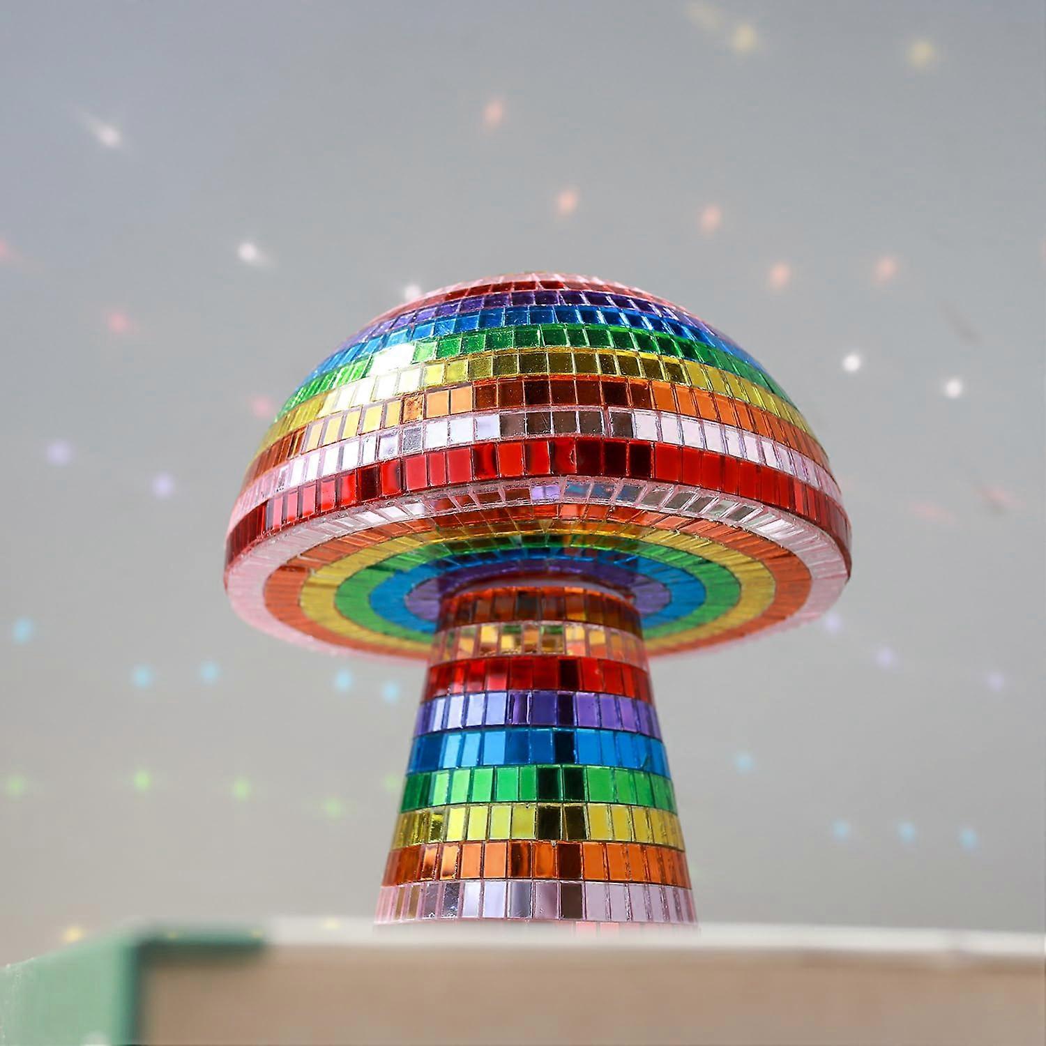 Disco Ball Mushroom with Rainbow Light Reflection Handmade Mirror Mushroom Decor for Party and Home