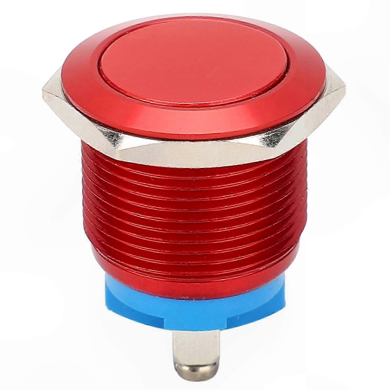 19mm Red Metal Push Button Switch with Flat Head and Self-Reset Function for Power Control Applications