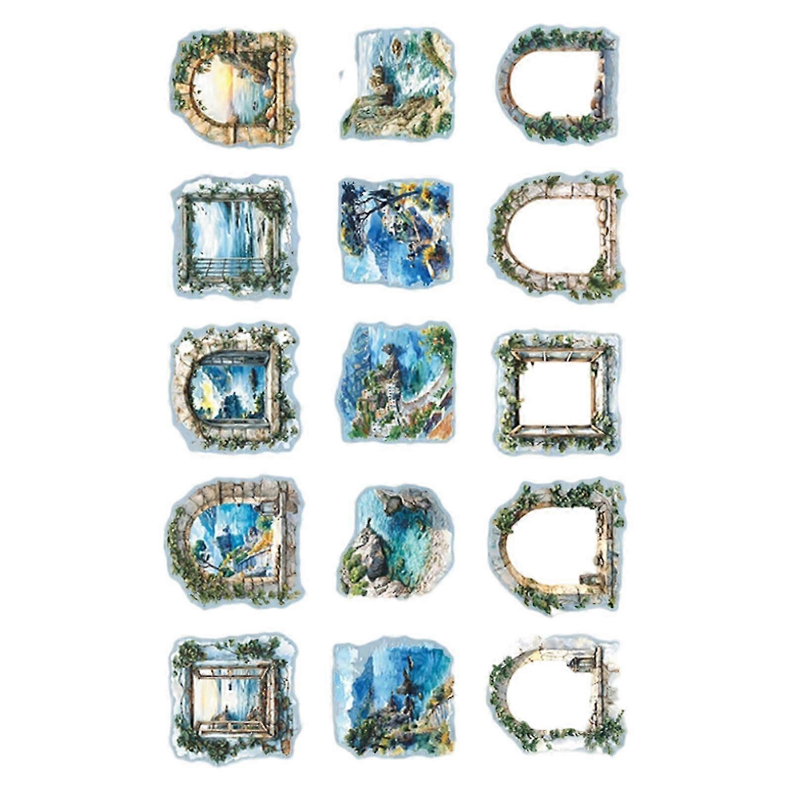 15pc Waterproof PET Window Landscape Transfers for Creative Scrapbooking
