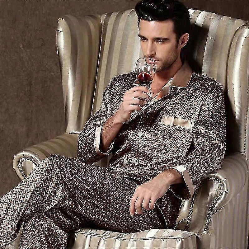 Silk Pajamas for Men, Soft Satin Sleeping Set with Print