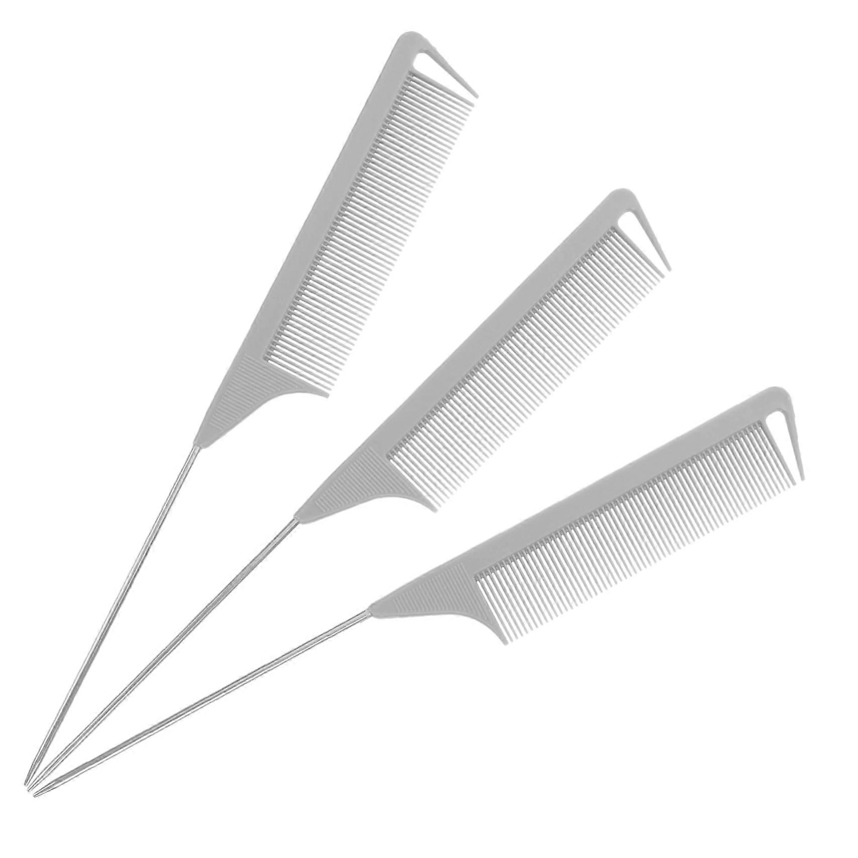 3pcs Rat Tail Comb for Hair Styling and Coloring, Precise Sectioning, Grey