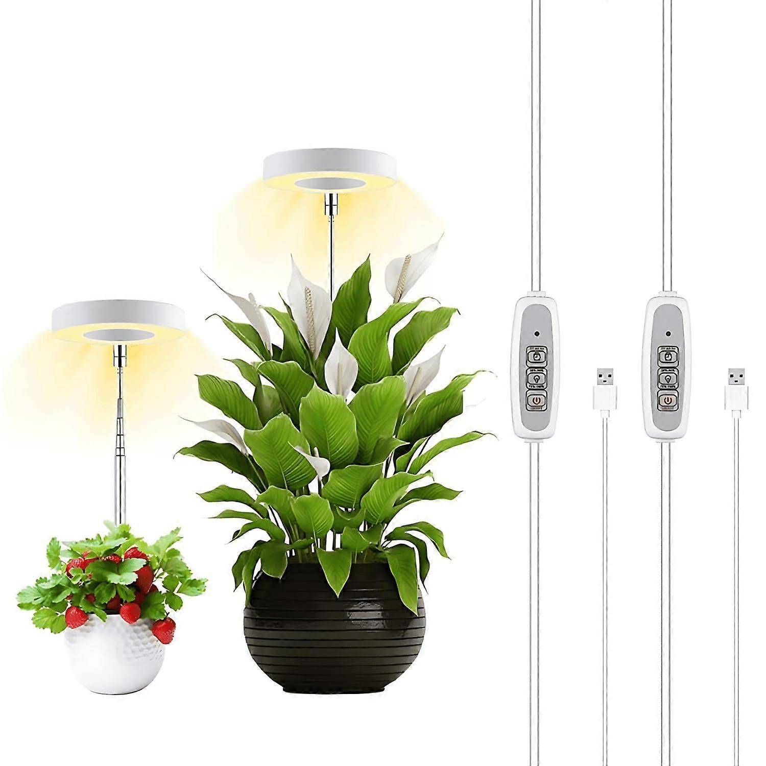 2 Pack Full Spectrum LED Grow Light with Timer, Adjustable Height, 4 Dimmable Levels for Indoor Plants
