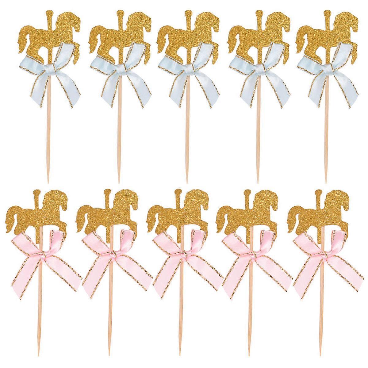 Carousel Shape Egg Cake Fruit Insert Cake Toppers for Party 20Pcs Assorted