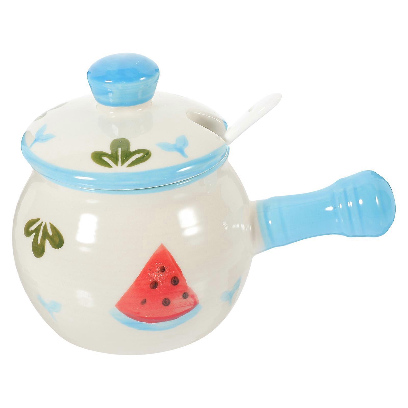 Condiment Jars Ceramic Material Home Kitchen Spice Storage Square Style Ergonomic Handle 1Set