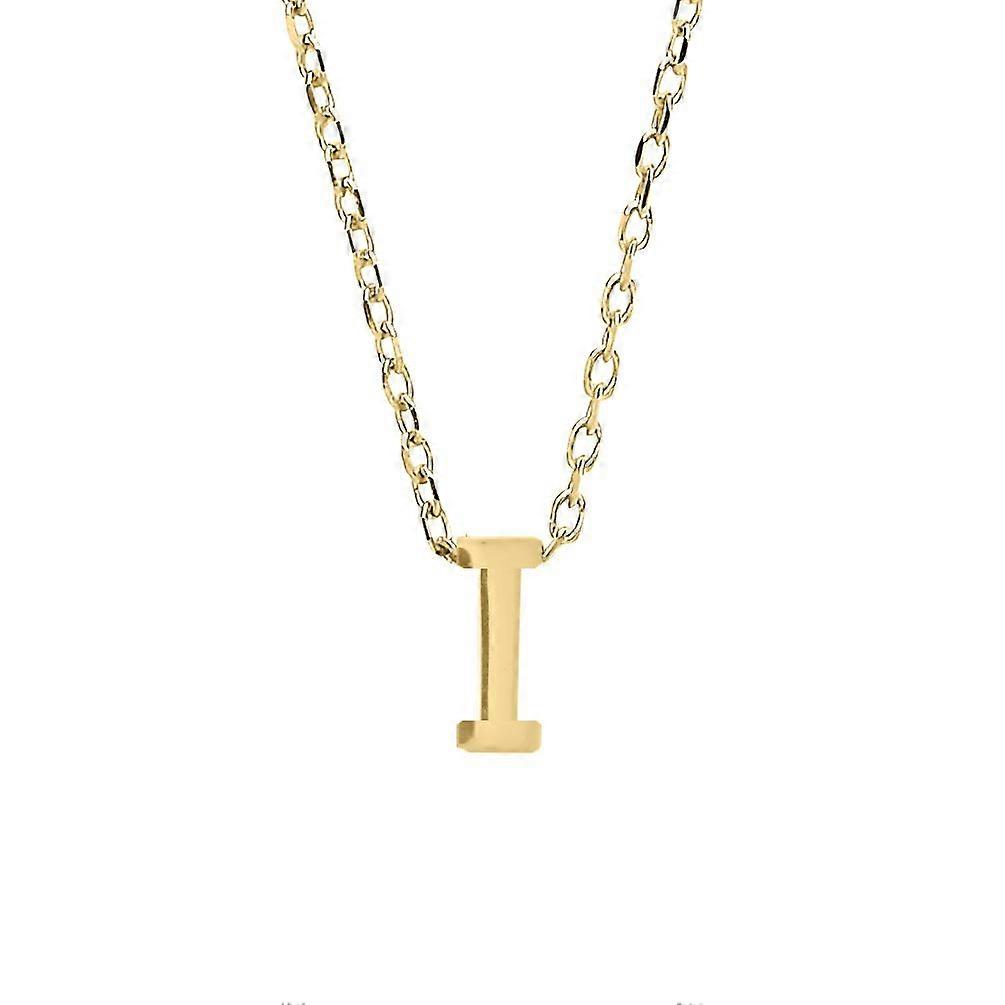 Jewelco London Ladies Yellow 9ct Gold Letter I Initial Pendant Necklace 17 inch 43cm