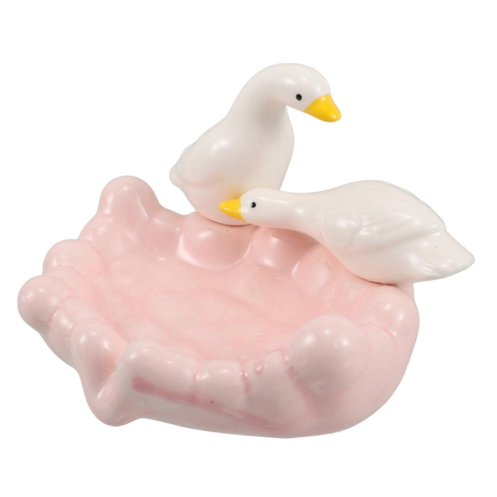 Ceramic Soap Dish with Cute Duck Shape, SelfDraining Bathroom Holder for Kitchen Sink or RV Use
