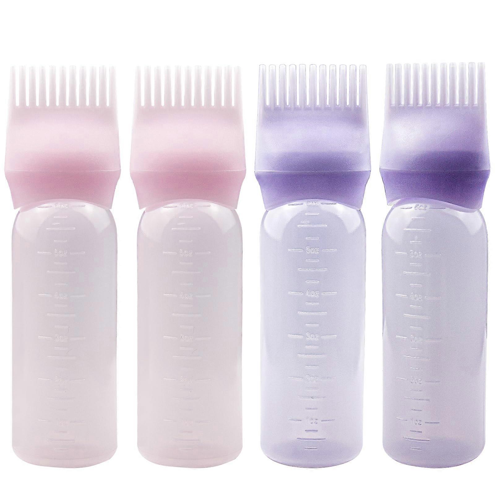 4Pack Hair Dye Applicator Bottles with Root Comb Tip for Precise Root Application, 6oz Pink and Purple