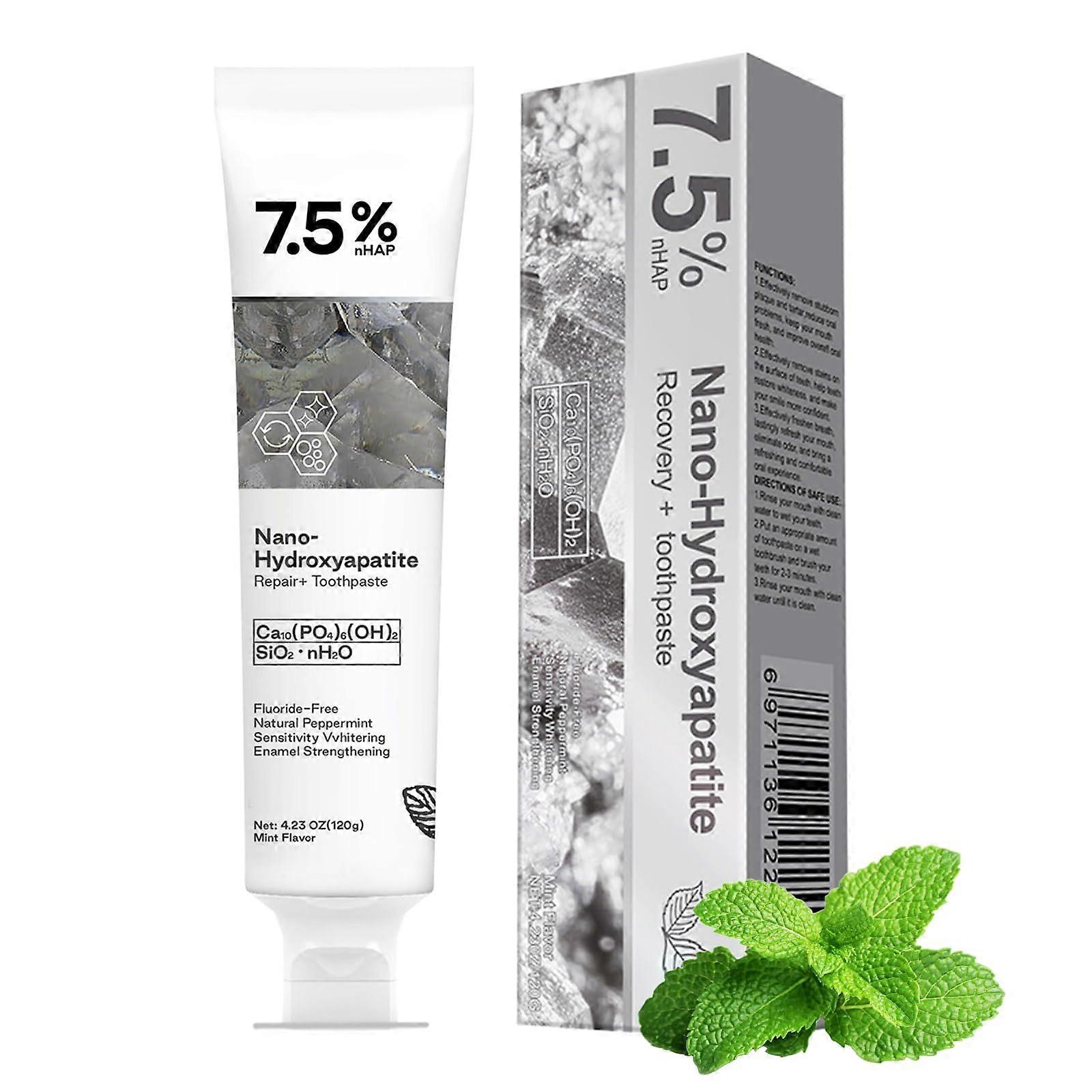 Hydroxyapatite Toothpaste 7.5% Enamel Strengthening Natural Whitening Fluoride Fresh Mint