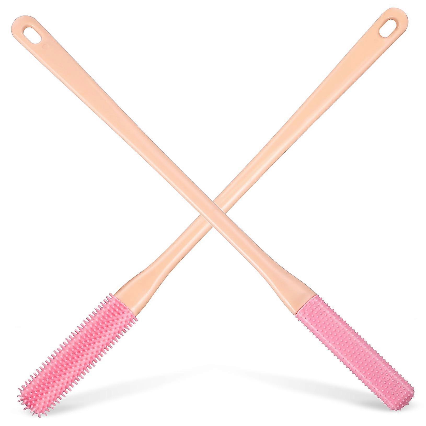 Foot Scrubber with Long Handle and Silicone Toe Cleaning Brush, Replaceable Heads, 2pcs Set for Shower