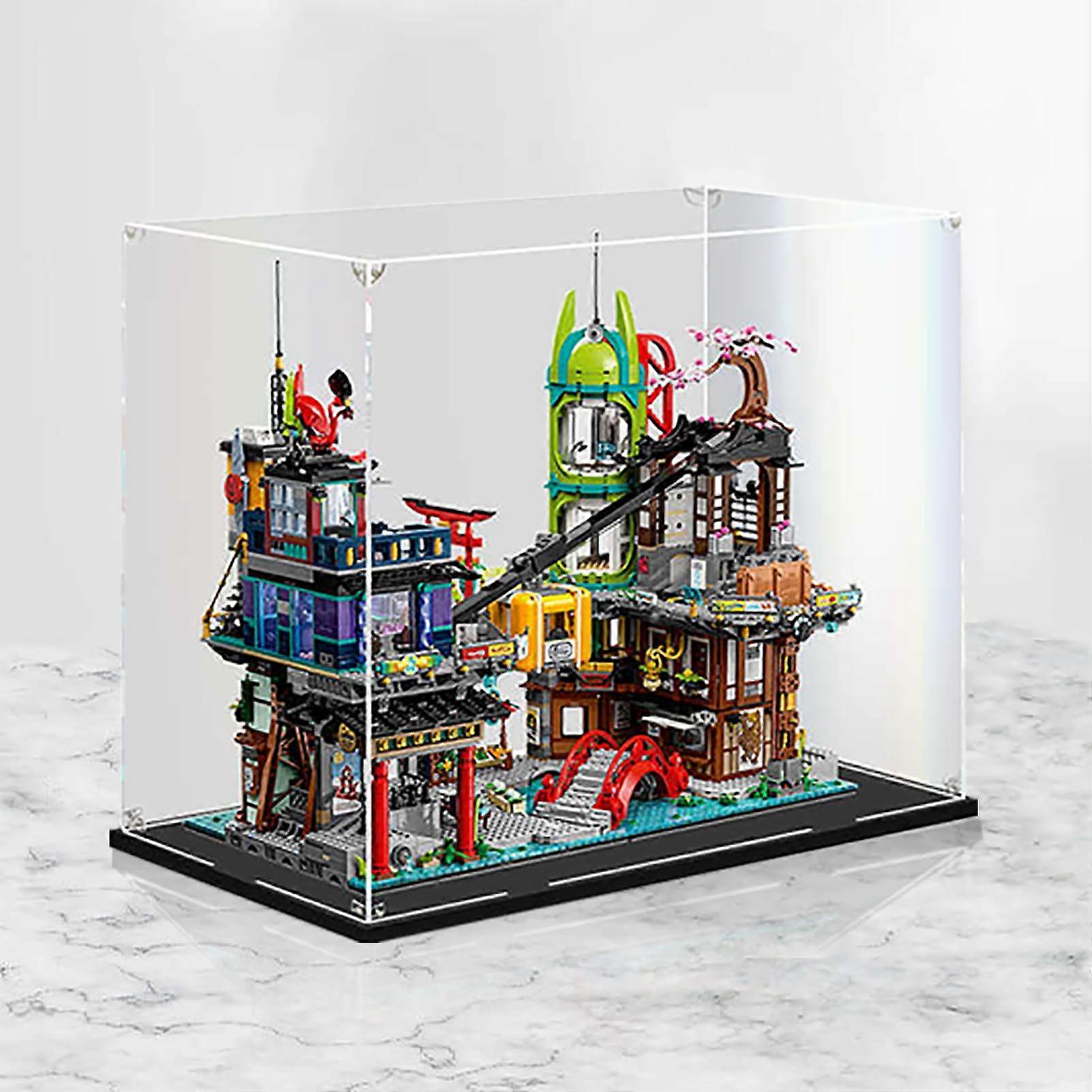Clear Acrylic Display Case with Black Base, Dustproof Stackable Box for Figures and Collectibles (20x50x25cm)