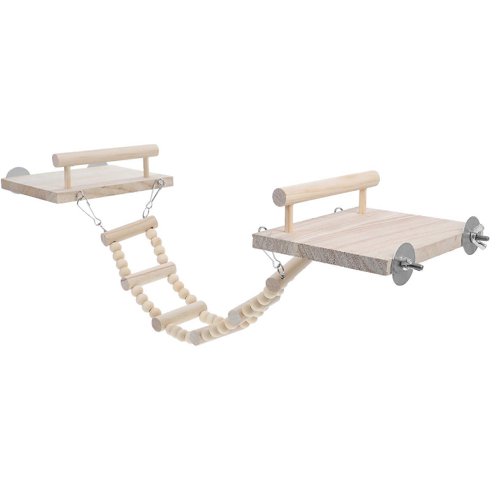 Wooden Parrot Stand for Supporting Use 4Sets Bird Cage Ladder Platform