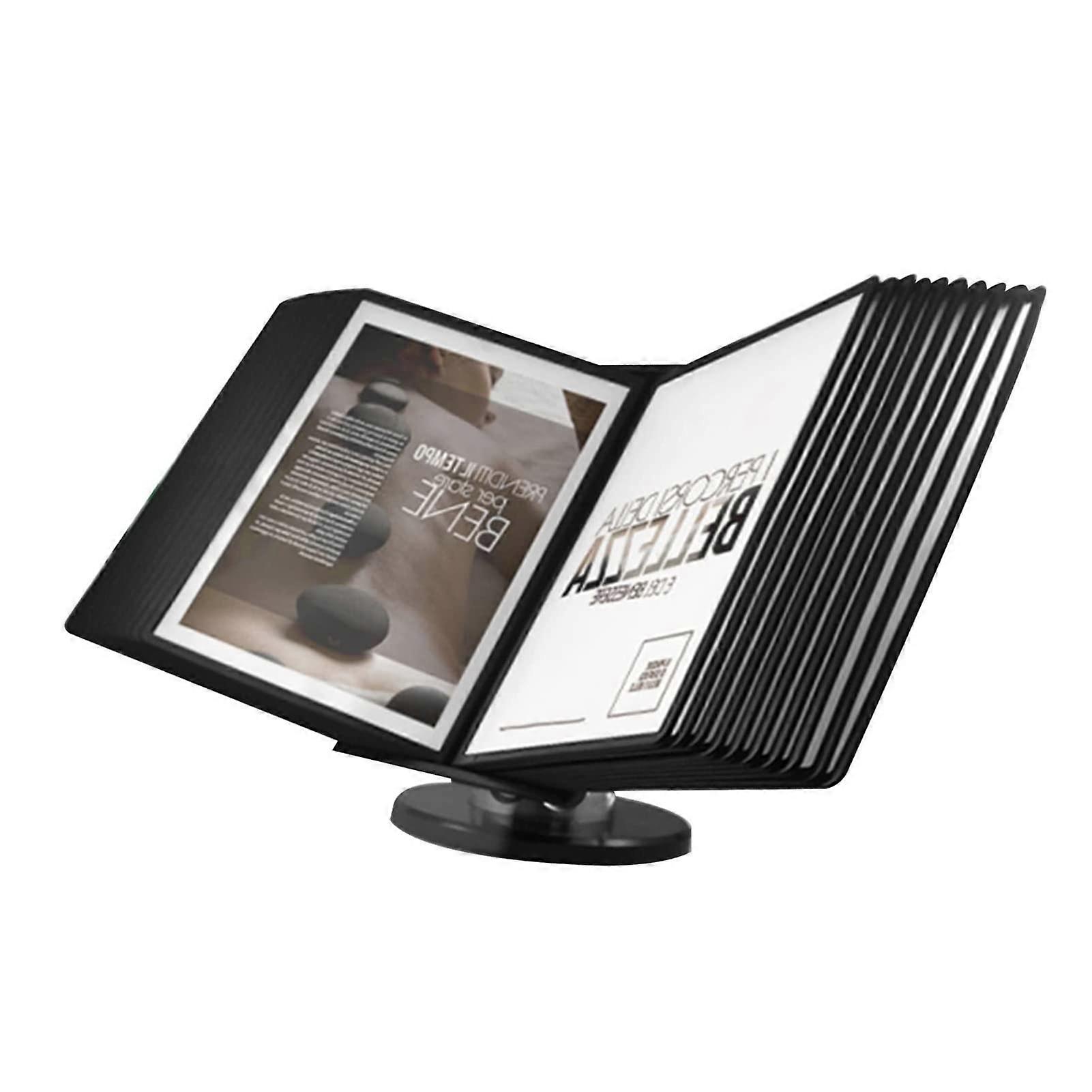 Desktop File Organizer 20Panel Adjustable Flip Display Rack with Durable Black Base for A4 Documents