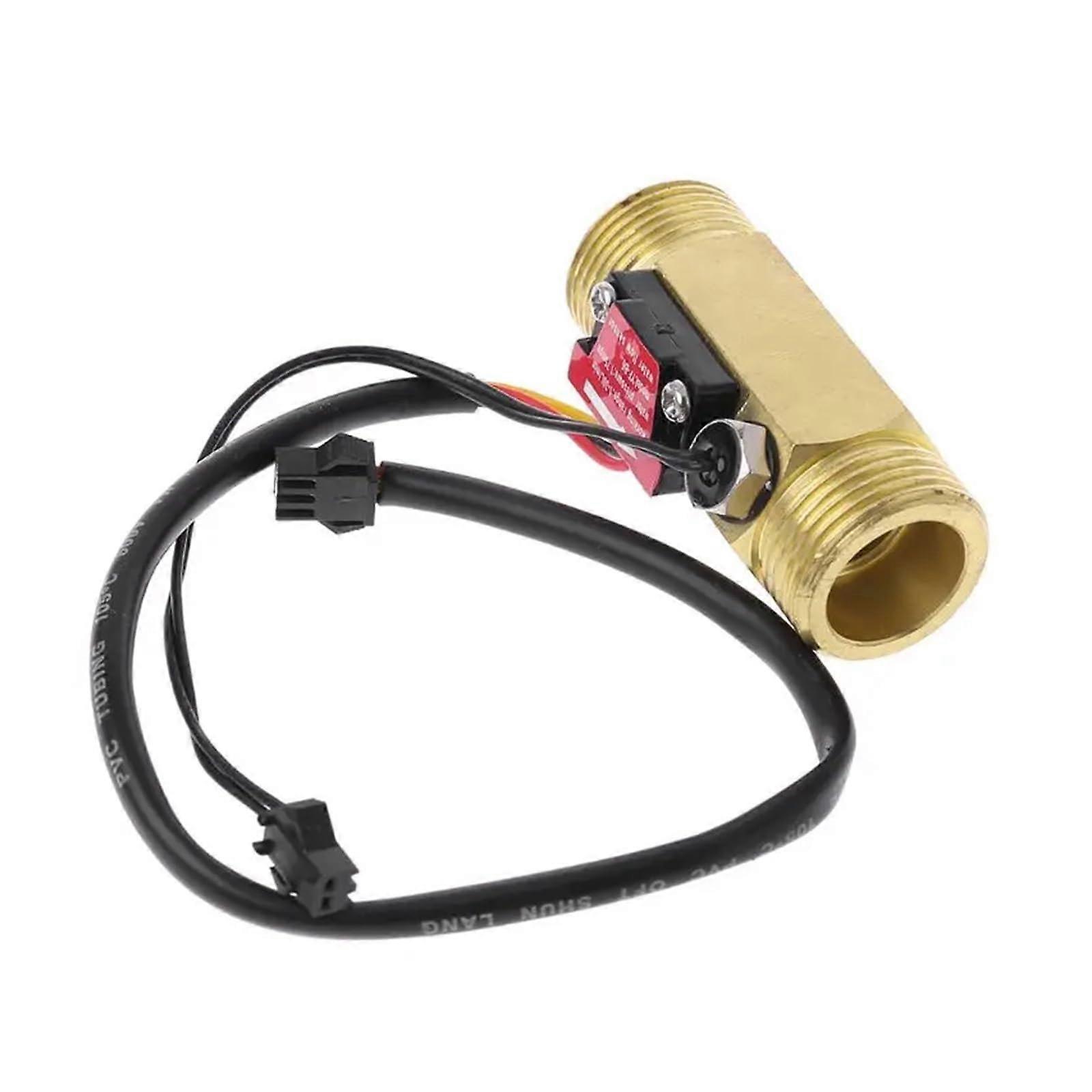 G3/4 Water Flow Sensor with Temperature Detection, Copper Shell Hall Effect Flow Meter