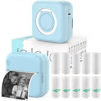 Pocket Printer for iPhone/Android, Wireless Mini Sticker Printer with 10 Rolls Thermal Paper, Blue-Tooth Thermal Mini Printer