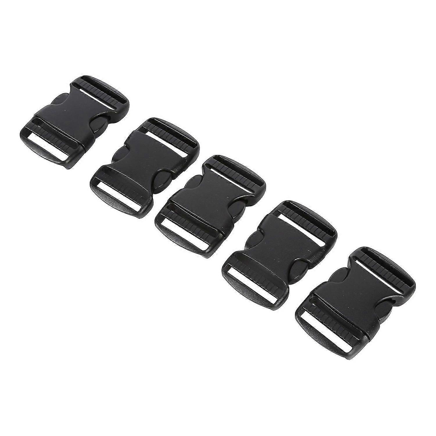 5 Pcs Plastic Quick Release Buckles Adjustable Double Strap Backpack Replacement Black for 38mm Width Webbing