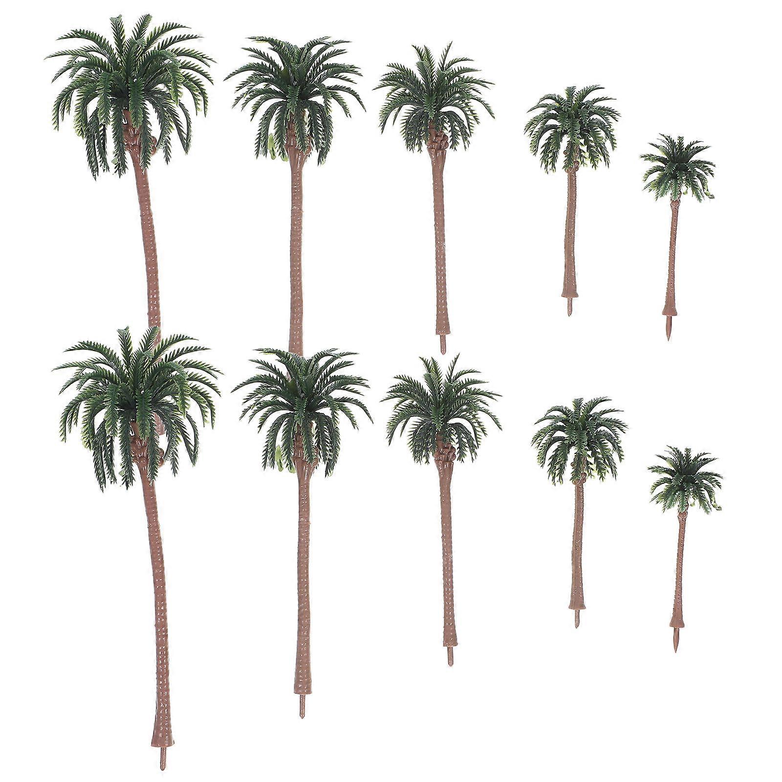 Simulation Coconut Tree Model for Decoration 10Pcs Set Plastic Mini Palm Tree Scenery