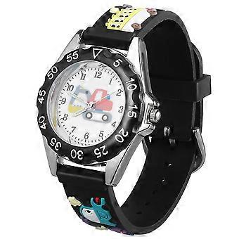 Montre enfant en silicone à mouvement quartz, noire.