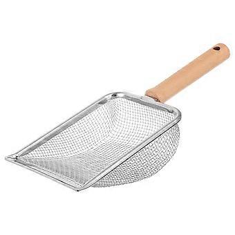 Stainless Steel Litter Scoop with Wooden Handle, Suitable for Cats and Reptiles