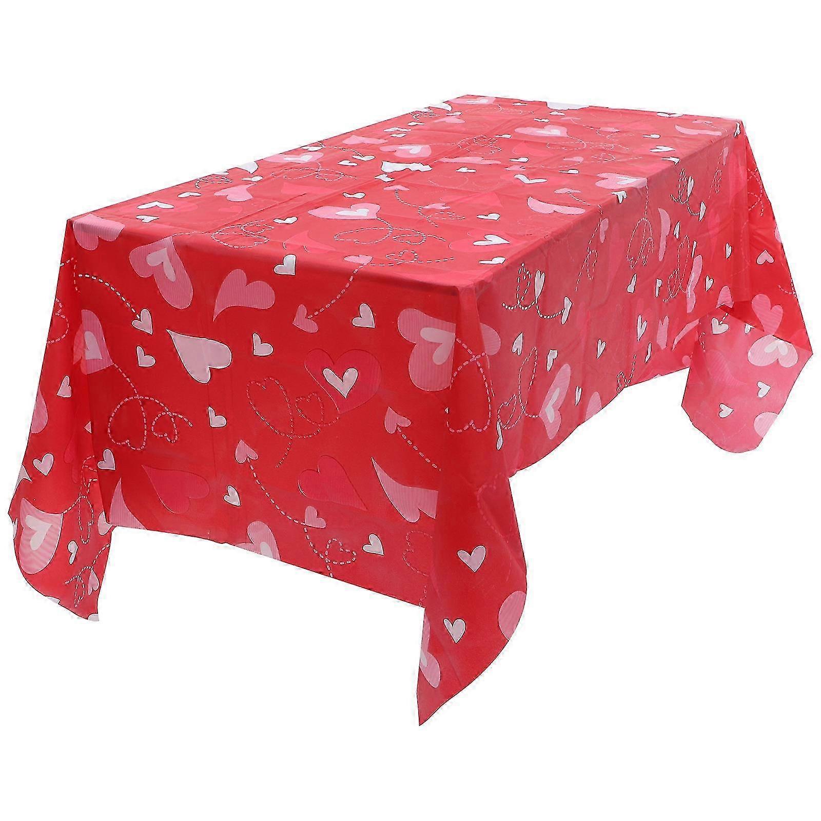 Heart Pattern Tablecloth Decorative Plastic Cover compatible with Valentines 2Pcs