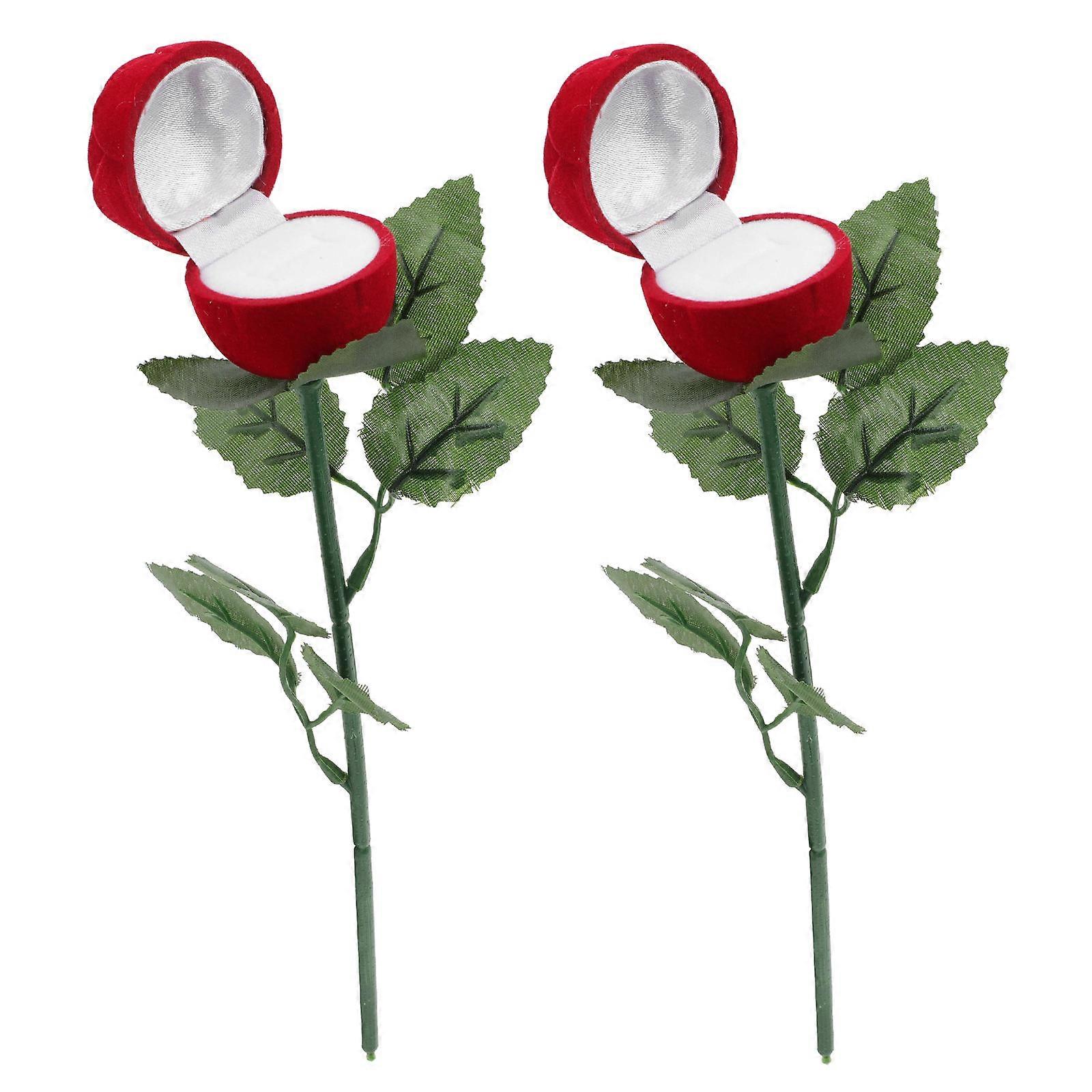 2pcs Delicate Rose Designed Ring Storage Boxes Ring Holders for Valentine (Red)