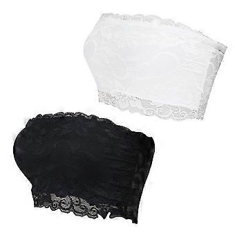 1 bolso / 2pcs Ropa interior de encaje Moda Mujeres Traceless Tops Delgado sin tirantes Tubos bandeau Chaleco Lencería Tops (1pc Patrón de orquídea blanca, 1pc Pat de orquídea negra