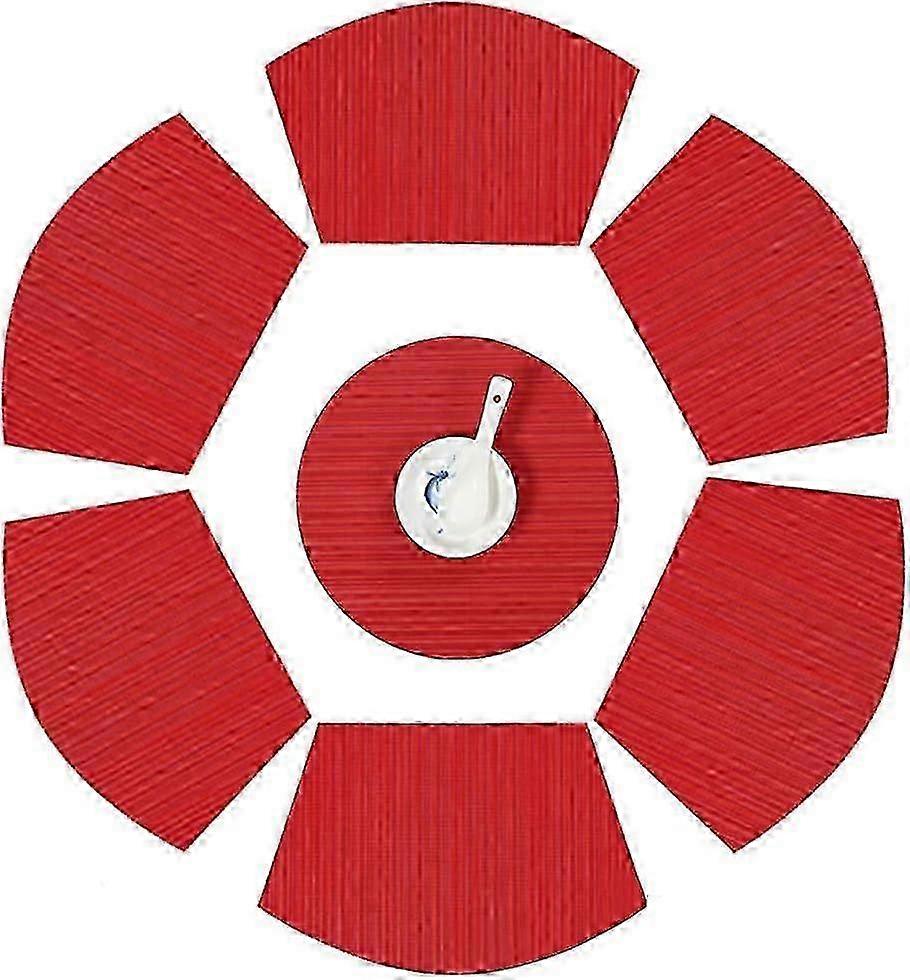 Washable Round Dining Table Placemats 7 Pcs Red