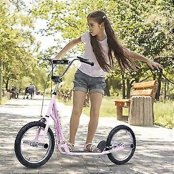 Kids' scooter with pneumatic tires, kick scooter, city scooter for children, kickboard, 16 inch, from 5 years, height adjustable, pink, 143 x 58 x 92-