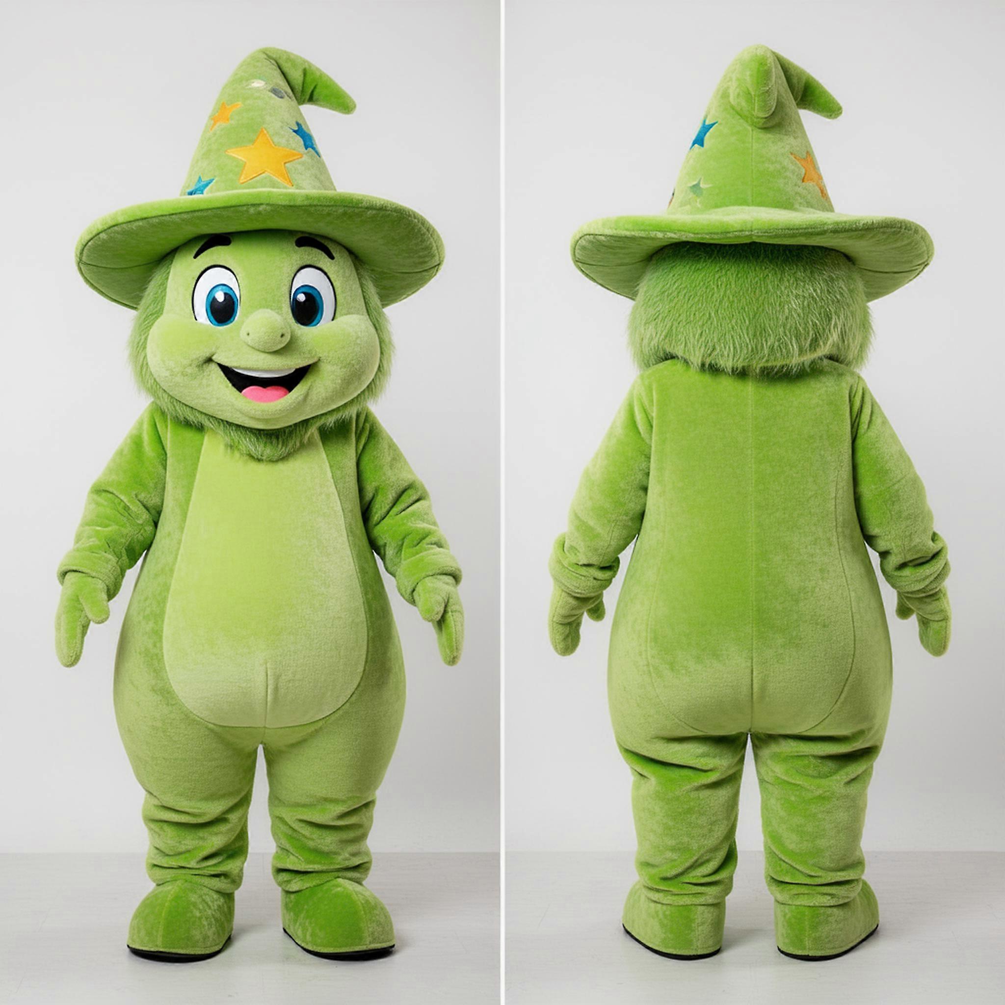 MASTICOT Lime Green Smiling Wizard Mascot