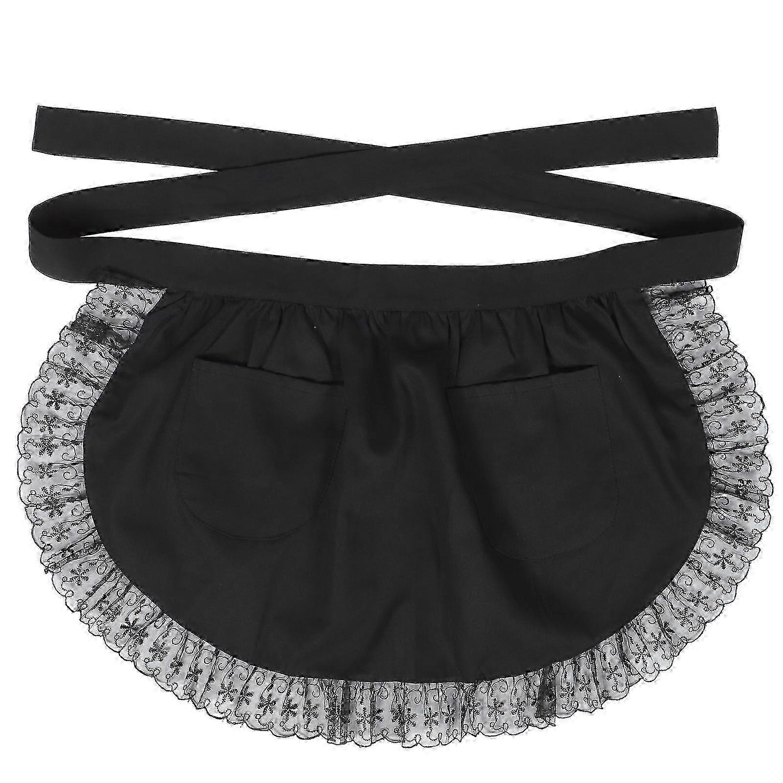 Lace Trim Waist Apron With Pockets
