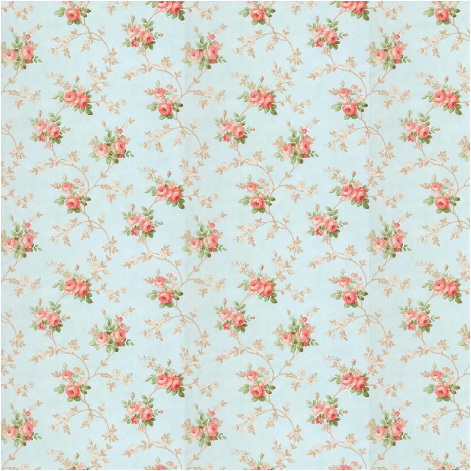 Tudor Rose Blue & Pink Wallpaper