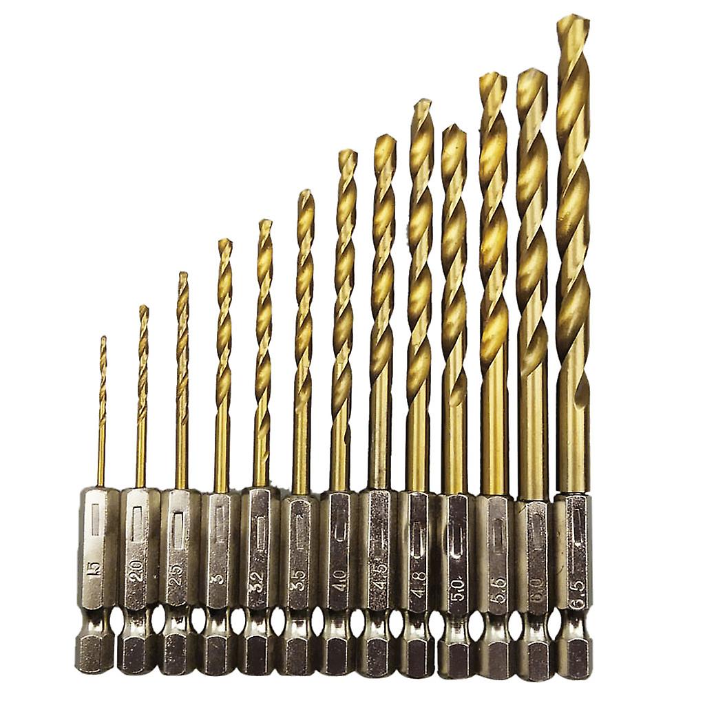 13Pieces High Speed Drill Bit Set HSS Steel Hex Shank 1.5-6.5mm Random Color