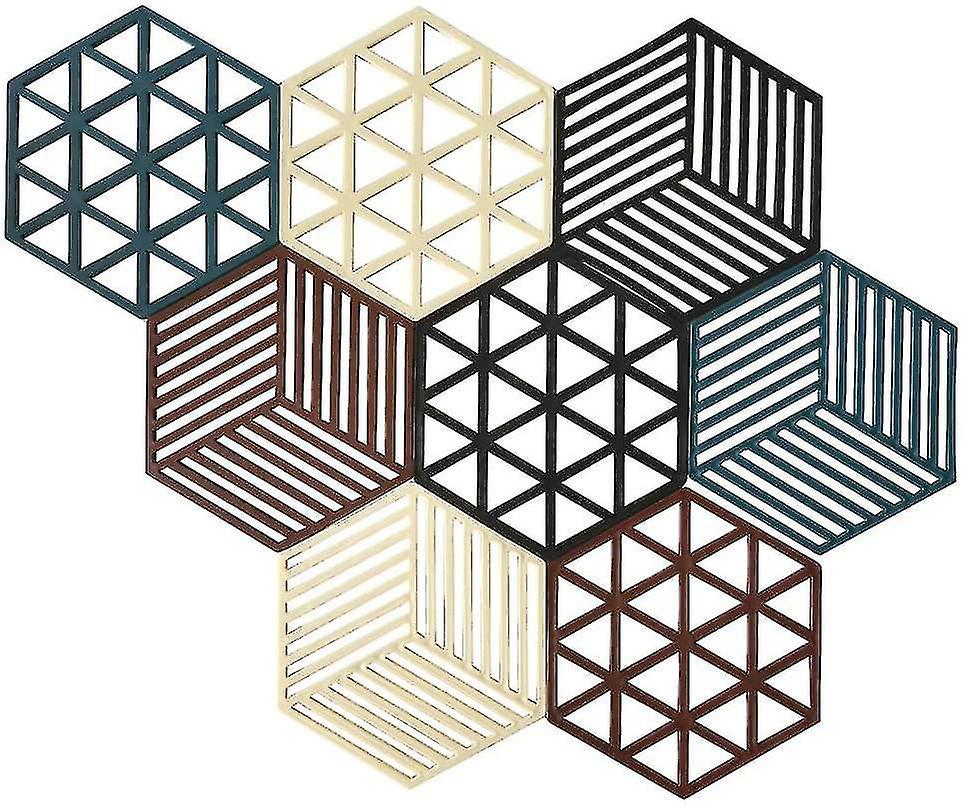 8 Piece Hexagonal Trivet Set Heavy Duty Silicone Pot Holders Trivets