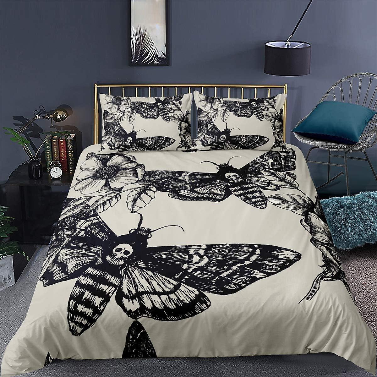 Gothic Skull Bedding Set Decorative Death Moth Quilt Cover Pesonalized Skeleton Bones