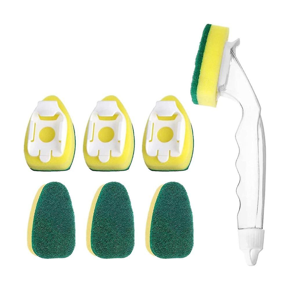 1 Dish Wand 7 Refill Replacement Sponge Heads, Wand Clean Scrub Sponges For Kitchen, Sink, Bathroom