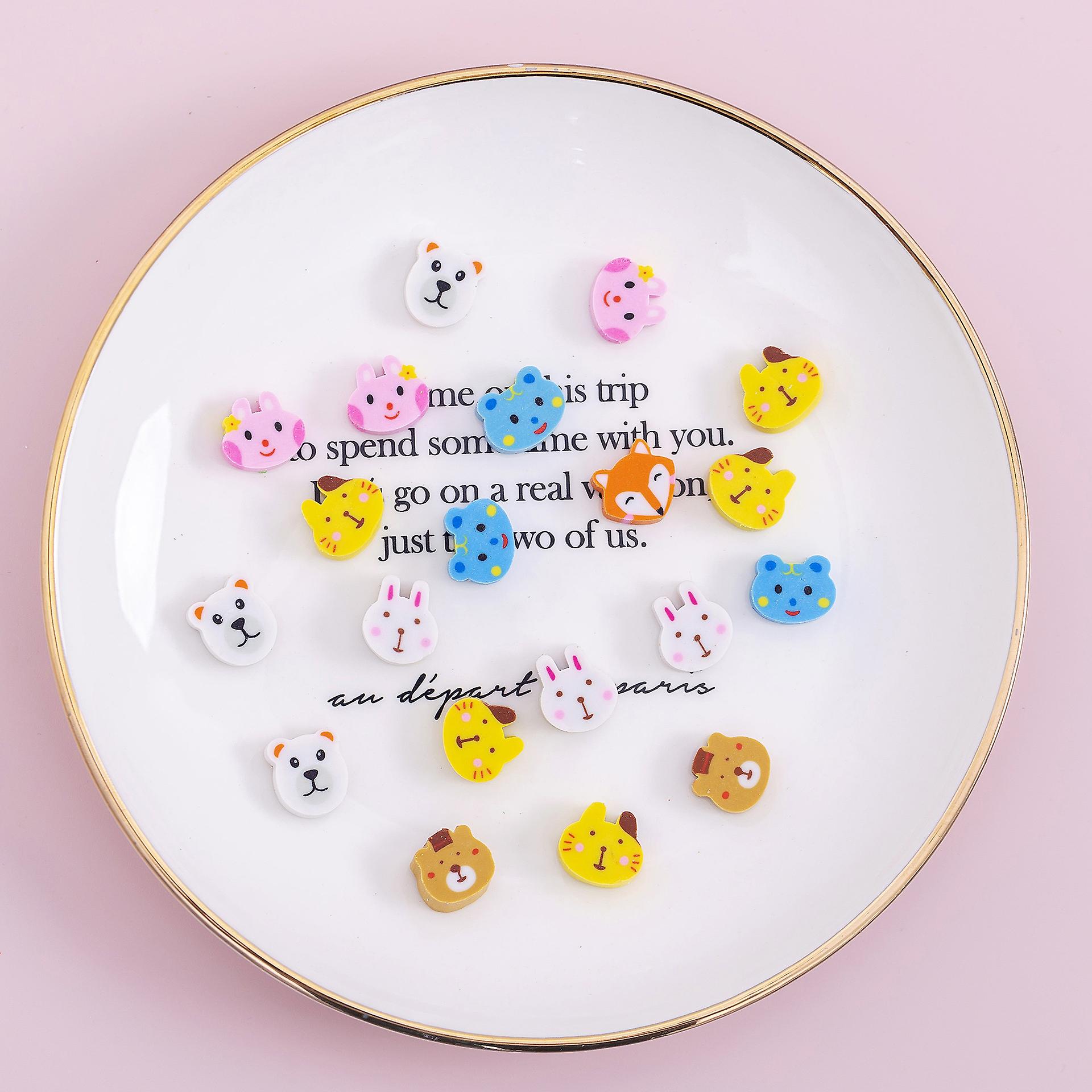 Set of 100 mini erasers (Animals) with a cute design and classic