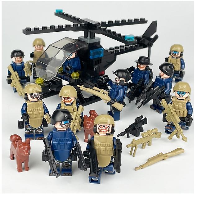 New version Children's Building Block Assembly Small Particle Helicopter Gray Whale Transport Ship Model Toy Special Police Man