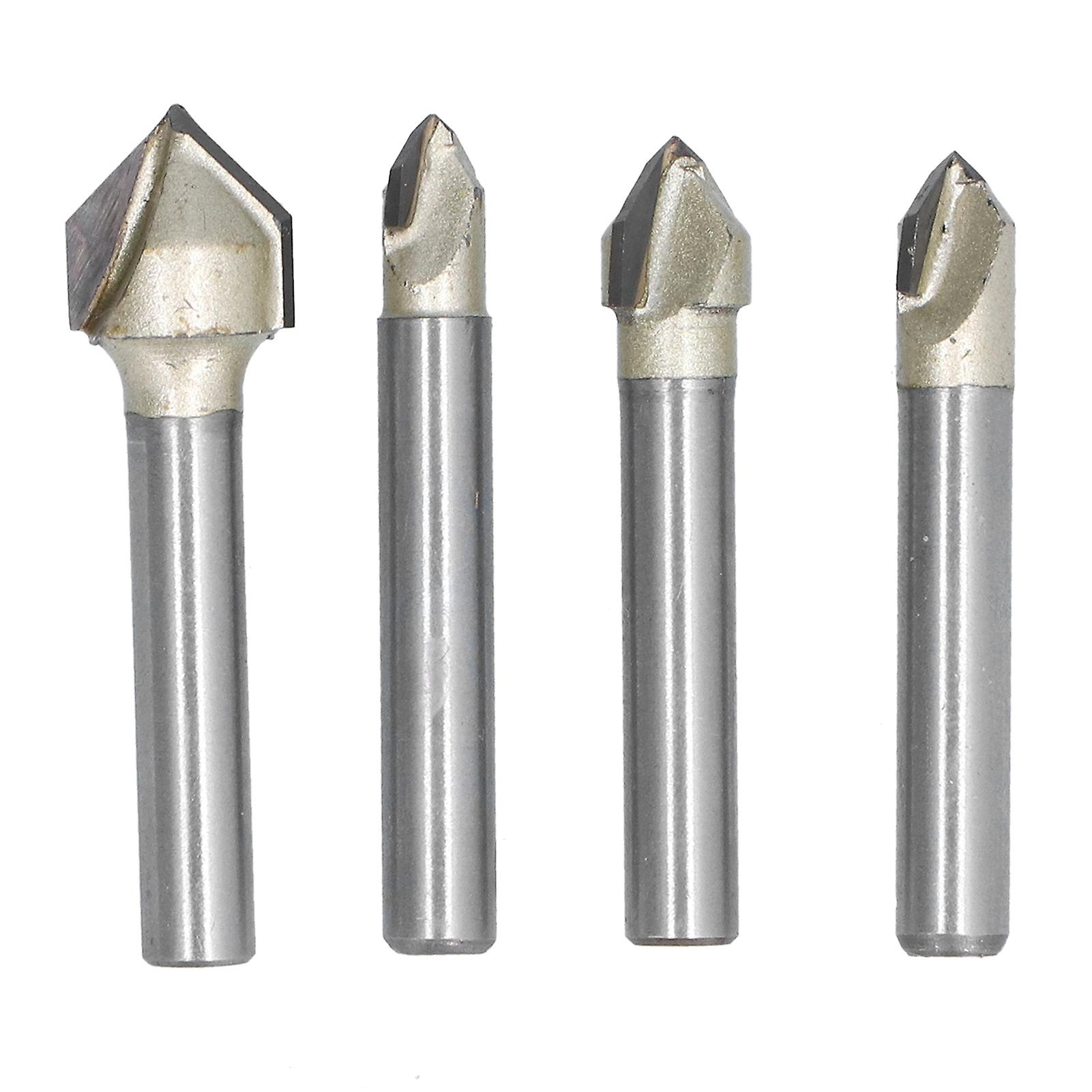4Pcs V Groove Router Bit Industrial Set 90 Degree 1/4 5/16 3/8 1/2in Cutting Diameter 1/4in Shank