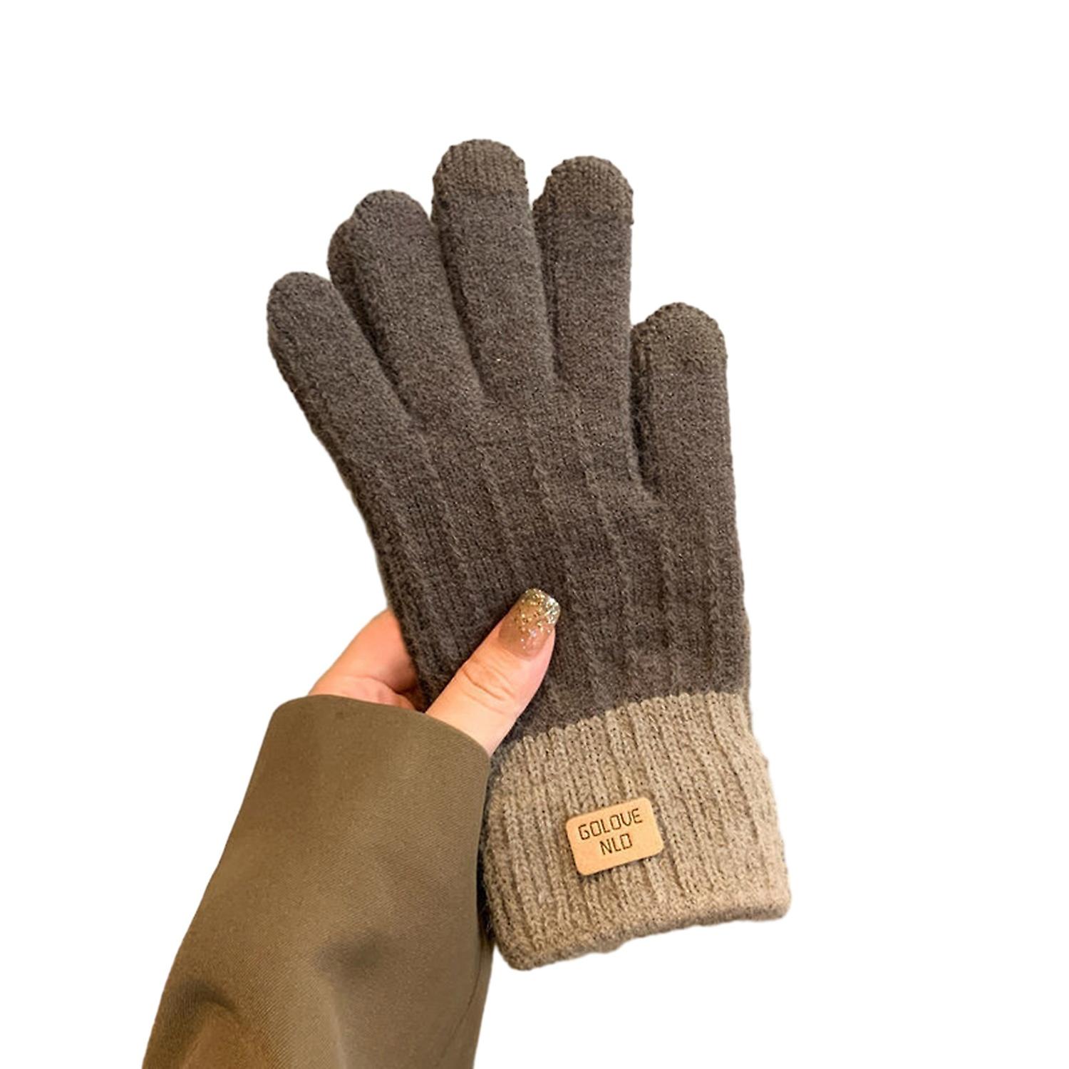 1 Pair Winter Gloves Unisex Touch Screen Soft Thick Plush Full Fingers Knitted Color Matching