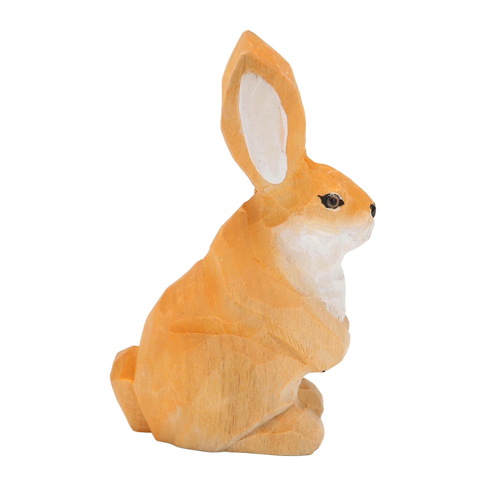 Wooden Rabbit Statue Exquisite Carving Hand Painted Vivid Image Polishing Bunny Decor for Fireplace Bookshelf Desk 