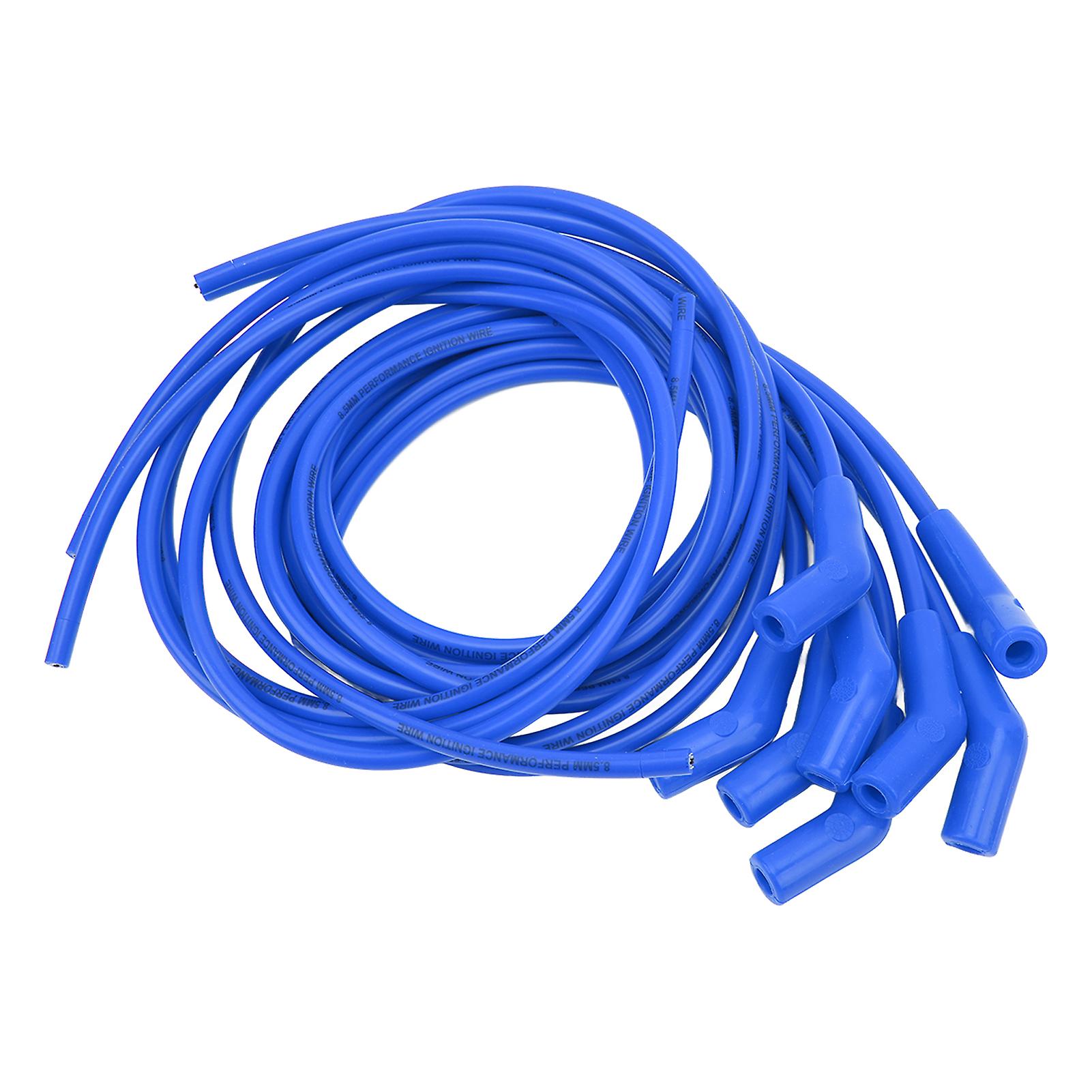 45° 135° Sparking Plug Ignition Wire Set with Dustproof Cover High Performance 8.5mm Diameter Replacement for Chevy Blue 