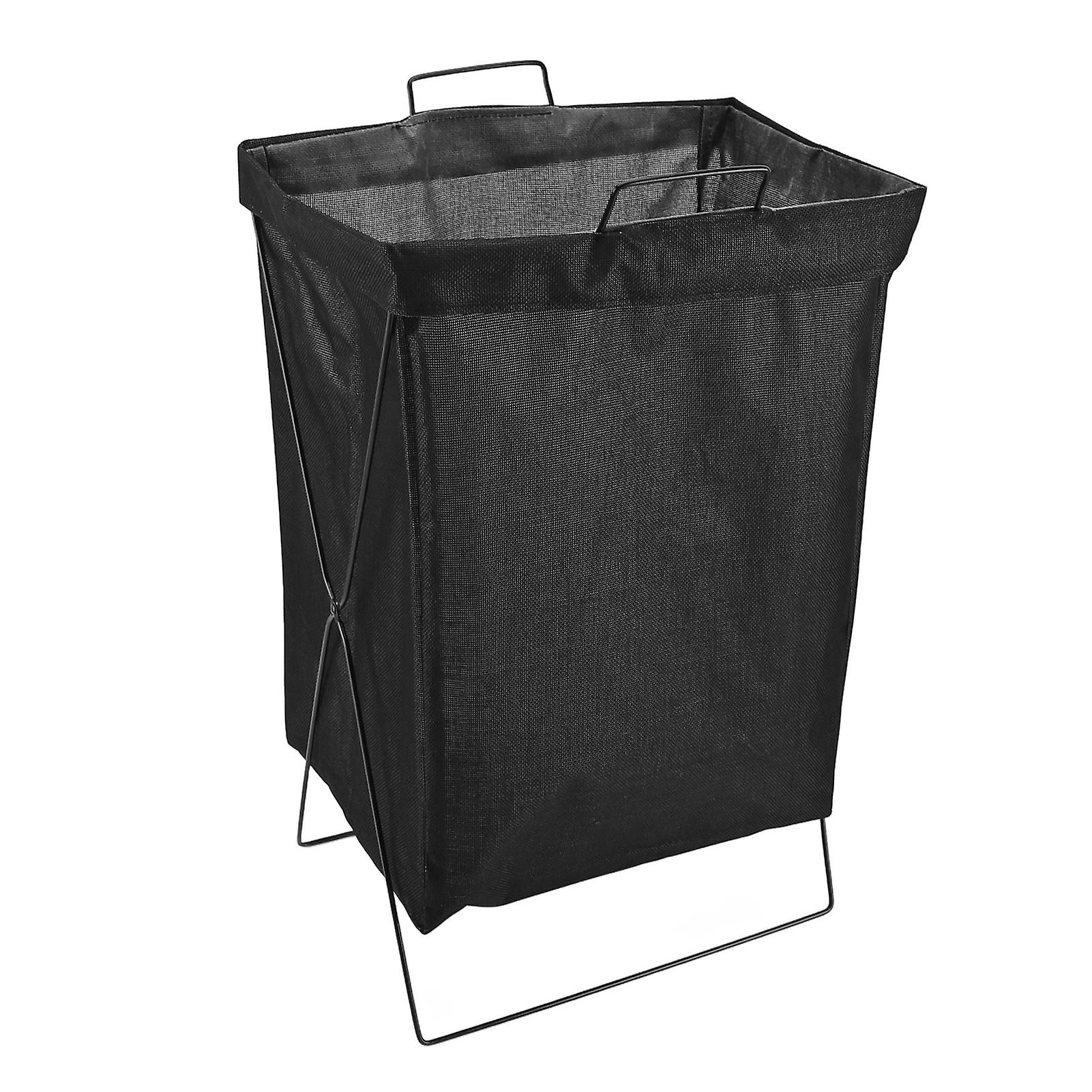Foldable Laundry Basket Thickened Iron Frame Long Rectangle Clothes Hamper Storage Bin Organizer for Toys Books Towels Black Large Size