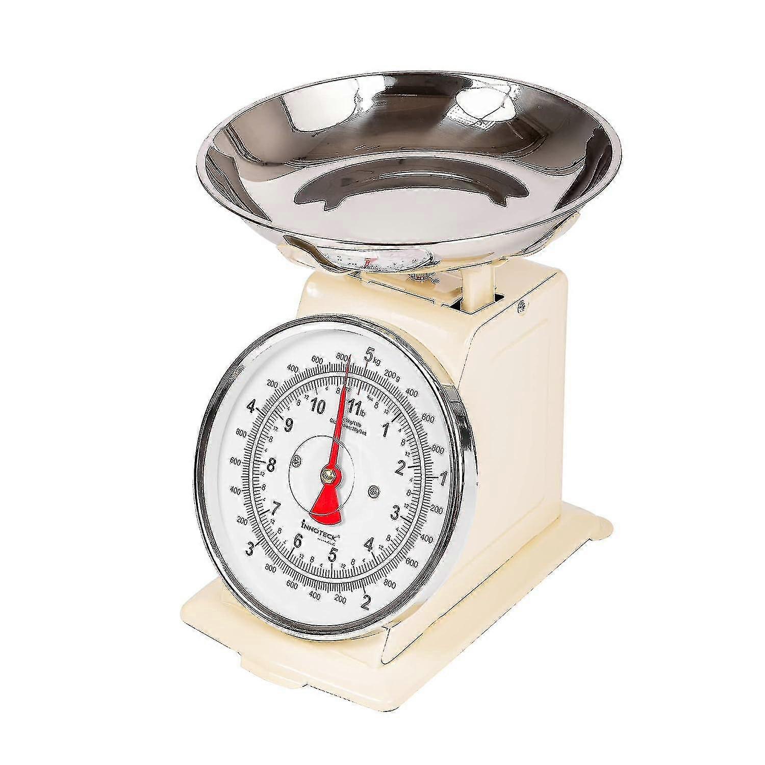 ميزان مطبخ اسنشالز - ميزان مطبخ ميكانيكي - مدمج ، تناظري ، سهل القراءة ، سعة 5 كجم ، قرص كبير - وعاء قابل للفصل في غسالة الأطباق -