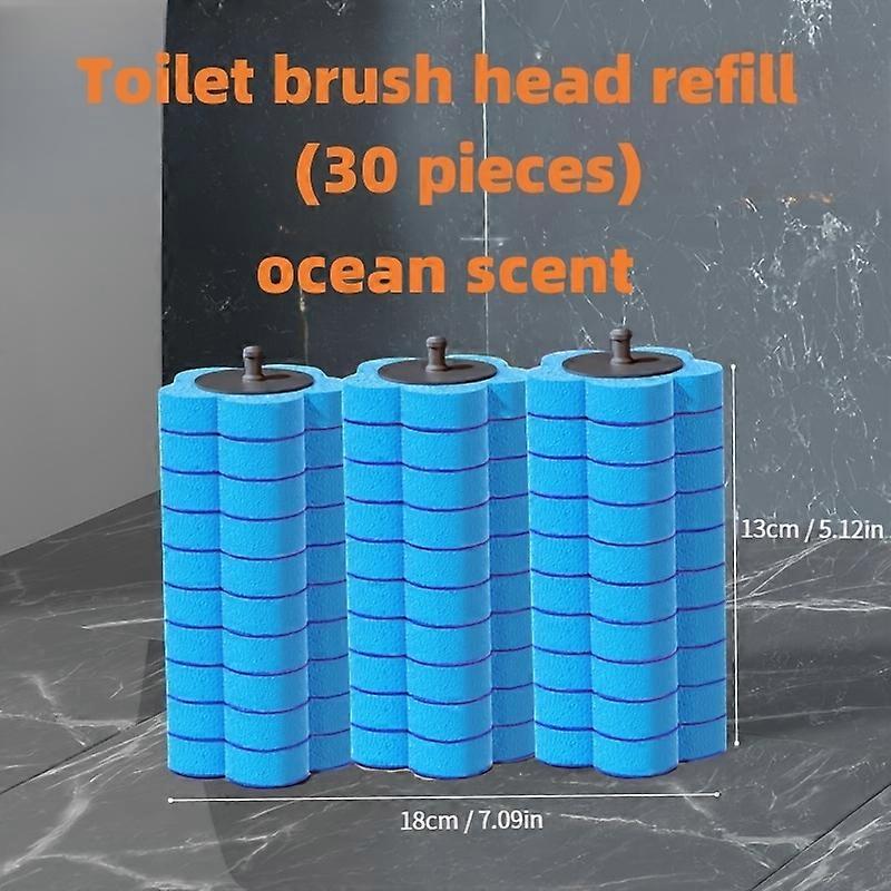 30pcs使い捨てトイレブラシヘッドリフィル - フレッシュフレグランス、デッドコーナーなし、簡単なクリーニング - プラスチック素材、自立型、オーシャン/レモン/ラベンダーSCE